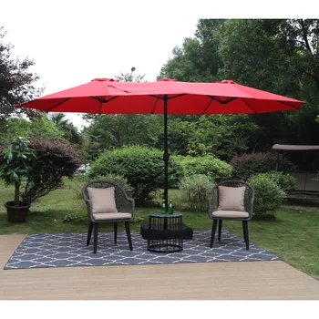 15-футовый двухсторонний зонт для патио MF Studio с основанием, Большой открытый рыночный зонт, зонты с красным абажуром, пляжный зонт