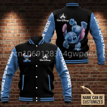 Пользовательское название Бейсбольная куртка Disney Stitch, Мужская и женская Повседневная толстовка в стиле хип-хоп, куртка Harajuku, Уличная одежда, Свободное университетское пальто