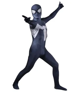 Хэллоуин Взрослые Дети Черный Косплей Костюм Человека-паука Веном Симбиот Супергерой Зентай Костюм Мужчины Мальчики Мужское Боди
