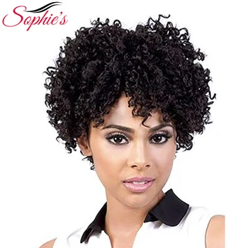 Короткие кудрявые парики из человеческих волос Sophie Для женщин, бразильские парики из человеческих волос Remy машинного производства H.LYDIA 10 Дюймов 1B