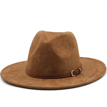Новая фетровая шляпа, Женская замшевая фетровая Винтажная церковная женская шляпа Унисекс, Панама с широкими полями, Ковбойская кепка, Джазовая Джентльменская свадебная шляпа для мужчины
