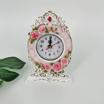Маленькие настольные часы с ручной росписью в пасторальном стиле из розовой смолы, Маленький будильник