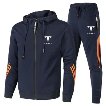 Высококачественная повседневная мужская куртка с логотипом Tesla Motors, весенне-осенний мужской пиджак + брюки, комплект из 2 предметов