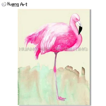 Высококачественное Украшение стен гостиной ручной работы Красивые животные для декора гостиной Холст Розовая птица Фламинго Картина маслом