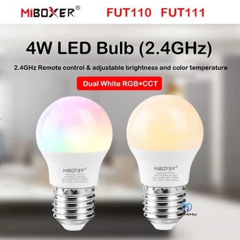Miboxer FUT110 FUT111 4 Вт Двойная белая RGB + CCT светодиодная лампа E27/26/22 2.4 G RF SMART с дистанционным управлением, 16 миллионов цветов на выбор
