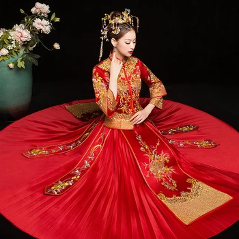 невеста Чонсам, винтажное свадебное вечернее платье в китайском стиле, одежда с вышивкой, костюм Феникса Ципао, Vestidos, Большие размеры S-6XL