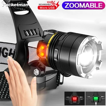 Мощный налобный фонарь с датчиком движения, фара USB, Перезаряжаемая фара для рыбалки на открытом воздухе, Походный ходовой фонарь