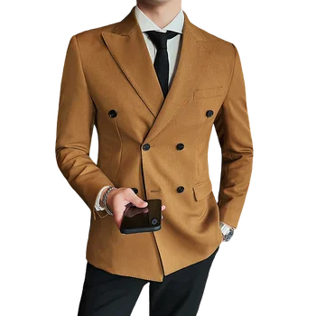 Мужская Двубортная Высококачественная и Красивая Повседневная верхняя одежда для деловых встреч и универсальных пиджаков