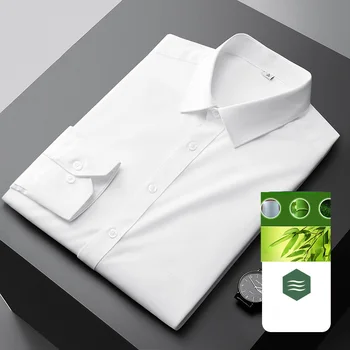Мужская модельная рубашка с длинным рукавом без карманов, однотонные социальные рубашки, черные, белые, синие, зеленые топы