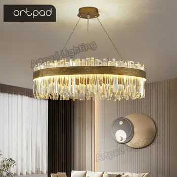 Современная золотая Люстра Роскошный Хрустальный Подвесной светильник для гостиной Светодиодная лампа Nordic Round/Rectangular Dining Decor Люстры Light