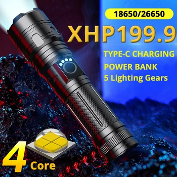 XHP199 Мощный светодиодный Фонарик XHP220 Военный Специальный Дальнобойный 5000 М Портативный USB-фонарик T6 для самообороны Powerbank Lights