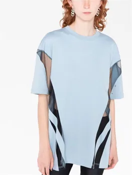 2023 Женская Летняя Сетчатая футболка в стиле пэчворк с надписью, Женские топы, Корейская мода, высококачественная женская рубашка, y2k, Одежда, трафик