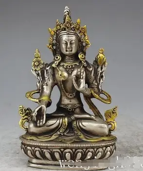 украшение Тибет медь серебро 6 дюймов золотой Тибет Буддизм серебро Медь Белый Тара Кван-Инь Бодхисаттва Будда Статусный