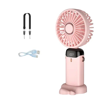 Ручной вентилятор, Мини портативный персональный вентилятор, перезаряжаемый через USB, Маленький карманный вентилятор с ремешком и основанием, 5 скоростей (розовый)