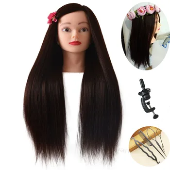 4 # Куклы с темно-каштановыми волосами для практики Плетения Косичек, Гладкие Синтетические прически на голове Манекена, женский парикмахер, голова Манекена