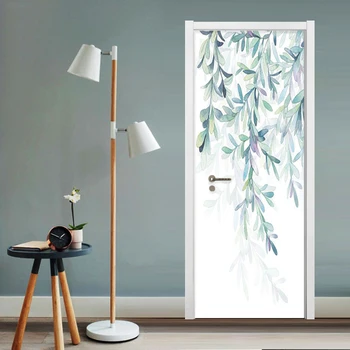 Современные простые обои с листьями в скандинавском стиле, 3D наклейка на дверь гостиной, спальни, Креативный домашний декор, настенные росписи Papel De Parede