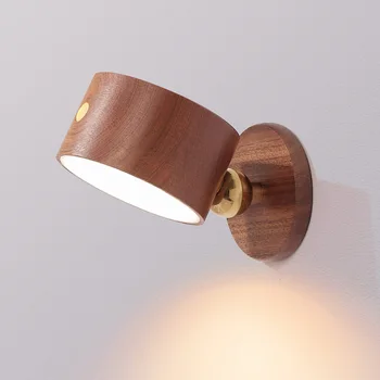 Деревянная Светодиодная Прикроватная Лампа С Сенсорным Затемнением Для Защиты Глаз Настольная Лампа USB Настенный светильник, Вращающийся На 360 ° Ночник, Прикроватная Настольная Лампа