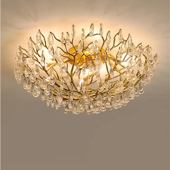 Итальянская роскошная люстра с золотыми ветвями, фары для гостиной, освещение спальни, теплая романтическая свадебная круглая хрустальная лампа