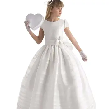 Платья с цветочным узором для девочек, Элегантное атласное бальное платье Принцессы для детского Дня рождения, платье с простым бантом для Первого причастия