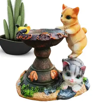 Статуи кота в саду, Уличная статуя Кота на солнечной батарее из смолы Со светодиодной подсветкой Для сада, Энергосберегающий Прочный уличный орнамент с двумя кошками