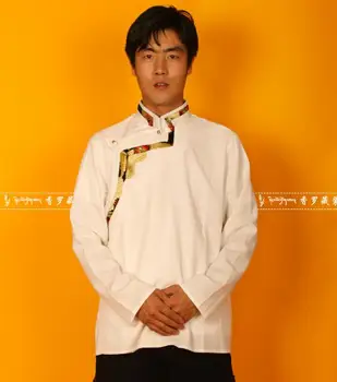 Китайский Тибетский топ, мужская весенняя рубашка, Традиционный хлопок, этнический Сизан, длинный рукав