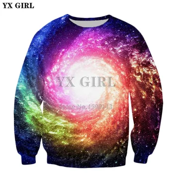 Толстовки YX GIRL Space Galaxy Для Мужчин/Женщин, Верхняя одежда с длинными рукавами, Harajuku, 3D Толстовки с принтом, Красочный пуловер с туманностью