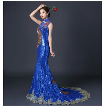 Длинное Китайское Восточное Вечернее Платье Cheongsam с Вышивкой, Элегантные Платья Принцессы, Красное Ципао, Свадебное Летнее Женское Сексуальное Платье С Цветами