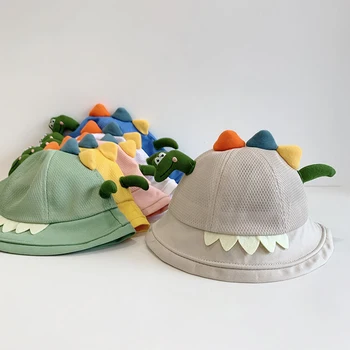 BeQeuewll, Милая детская шляпа от Солнца с широкими полями, мелкая сетка, Мультяшный динозавр/Лягушка, Летняя шляпа для девочек и мальчиков