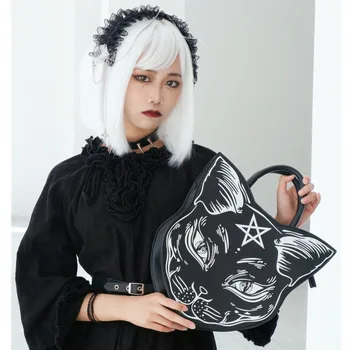 Сумка для украшения Хэллоуина в форме Кошки с перевернутой пентаграммой, женская косметичка большой емкости, сумка через плечо в стиле Харадзюку, готический панк