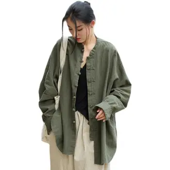 Пальто в национальном стиле с пряжкой в стиле ретро, женское дзен-чайное платье, пальто, кардиган средней длины
