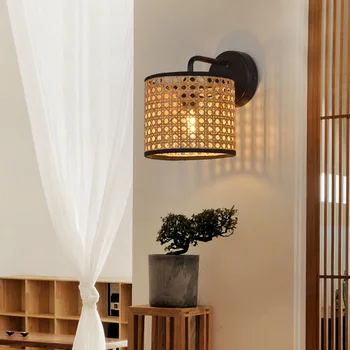 Современный настенный светильник из ротанга, Креативные светильники с тихим ветром для гостиной, Прикроватной тумбочки спальни, столовой, декора коридора, светильников