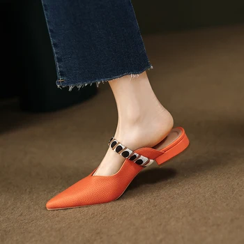Тапочки Сандалии Muller 2023 Летняя женская весенняя обувь На низком каблуке Роскошная женская Домашняя одежда Элегантные вечерние оранжевые туфли-лодочки