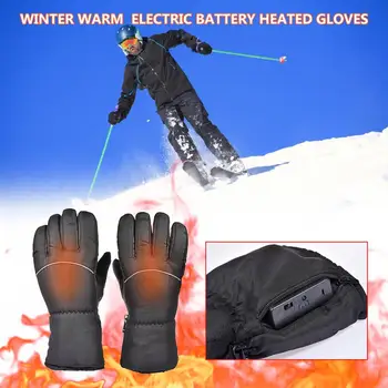 Перчатки с подогревом от батареи, Теплые водонепроницаемые электрические перчатки, Черные перчатки с подогревом, Перчатки с быстрым нагревом, Эластичный ремешок на запястье, зима
