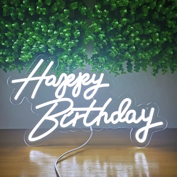 Неоновая вывеска DECO Happy Birthday 45x25 см, световые вывески для украшения вечеринки по случаю Дня рождения, детский подарок с питанием от USB 5 В с переключателем и основанием