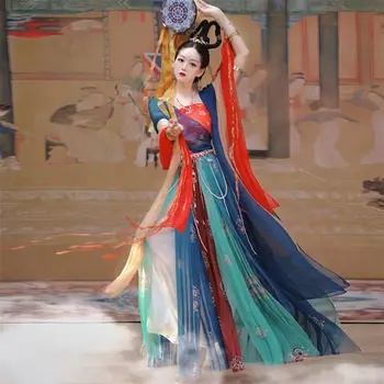 Танцевальный костюм Dunhuang Feitian в китайском стиле Ханфу для женщин, Традиционный фестиваль, Хэллоуин, Летнее платье для Косплея без рукавов