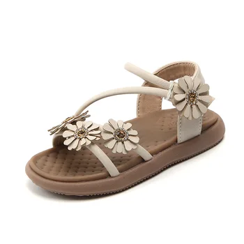 Летние Сандалии для девочек, Модные Новые римские сандалии с милым цветком, обувь для маленьких девочек, детская обувь Принцессы, Пляжные сандалии
