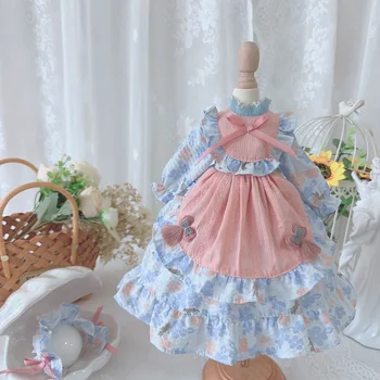 Одежда для куклы BJD Подходит для размера 1/3 1/4 1/6, розовое платье с длинными рукавами и цветочным рисунком, аксессуары для куклы (юбка + головной убор)