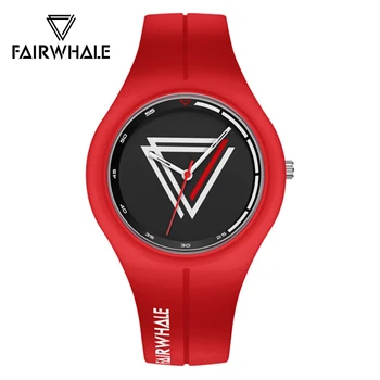 MARK FAIRWHALE, Красные, черные кварцевые часы в стиле хип-хоп, Треугольный циферблат с логотипом, Светящиеся стрелки, Парные часы, Спортивный резиновый ремешок, Стекло с покрытием