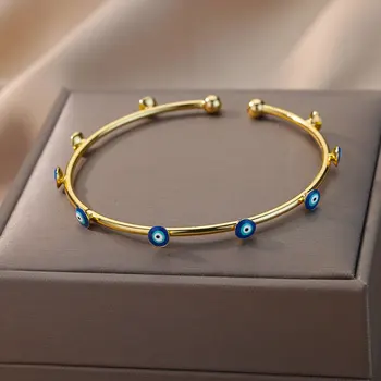Синий браслет от сглаза для женщин, позолоченные браслеты из нержавеющей стали, Роскошные свадебные украшения для пары, браслеты