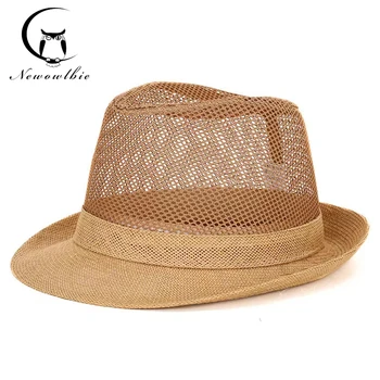 Летний мужской цилиндр среднего возраста и пожилых людей с травой вдоль полиэфирной сетки, дышащая солнцезащитная шляпа для завивки, солнцезащитная шляпа для затенения