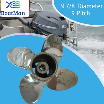 Подвесной пропеллер BOATMAN 9 7 / 8x9 Для Двигателя Yamaha 4-Тактный 20-30 л.с. Из нержавеющей стали с 10 шлицами и 4 лопастями, Запчасти и аксессуары для лодок