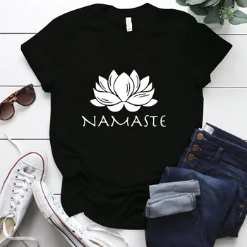 Namaste Женская футболка с Буквенным Принтом, Короткий рукав, O-Образный Вырез, Свободная Женская футболка, Женская Модная Футболка, Топы, Camisetas Mujer