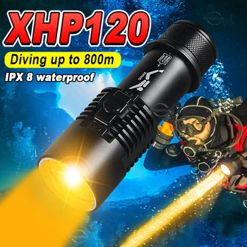 Профессиональный Фонарик для Дайвинга XHP120 Теплый свет 800 м IPX8 Подводный Водонепроницаемый фонарь для подводного плавания Dive Light Ручной светильник