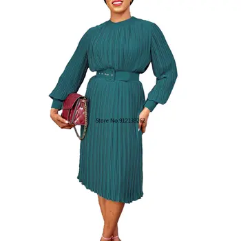 Длинное платье Миди в складку с поясом, Африканское платье для женщин 2023, Повседневные Элегантные Свободные Платья, Повседневный Халат, Женская Африканская одежда