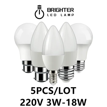 5 шт. светодиодная свеча лампа 220 В E14 B22 E27 3 Вт 15 Вт 18 Вт высокий люмен теплый белый свет подходит для кухни кабинета туалета