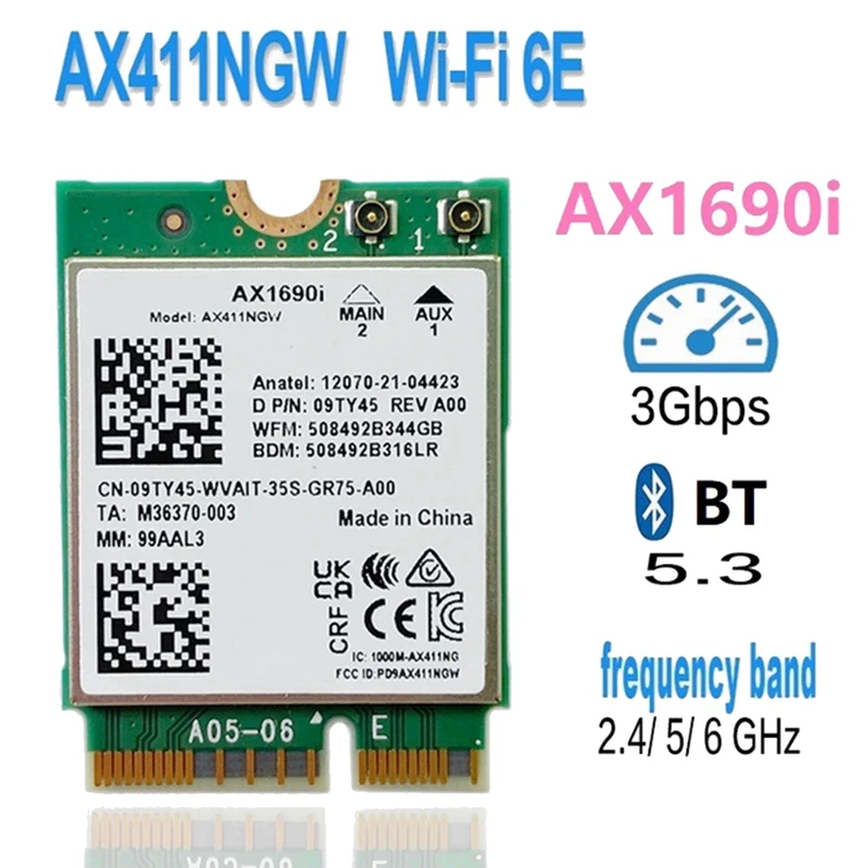 1 шт. AX1690I Wifi карта AX411 Wi-Fi 6E Скорость 2,4 Гбит/с Bluetooth 5,3 Беспроводной модуль3