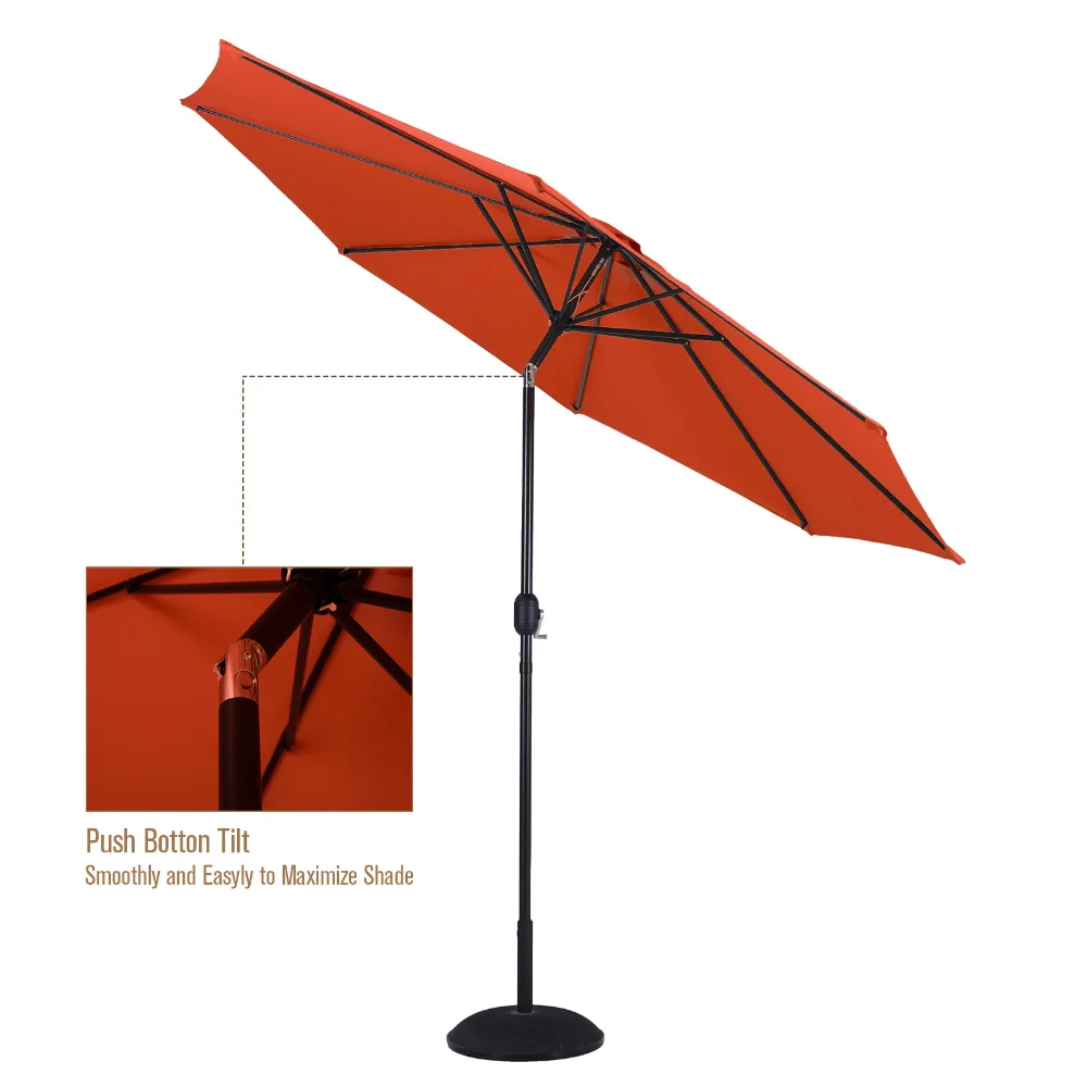 10-футовый зонт для патио с 8 прочными ребрами, зонты для уличного рынка, настольные зонты с кнопкой наклона/рукояткой, оранжевый1