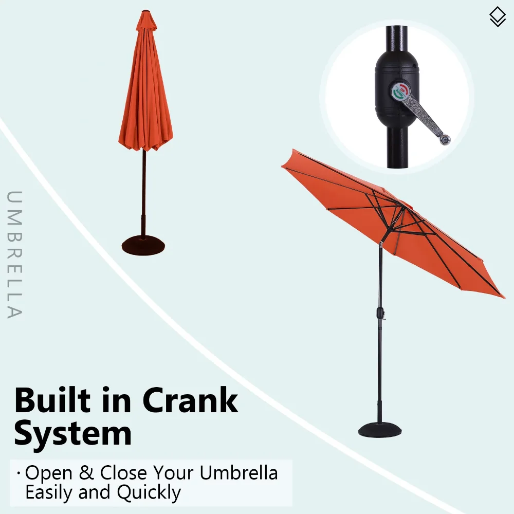 10-футовый зонт для патио с 8 прочными ребрами, зонты для уличного рынка, настольные зонты с кнопкой наклона/рукояткой, оранжевый2