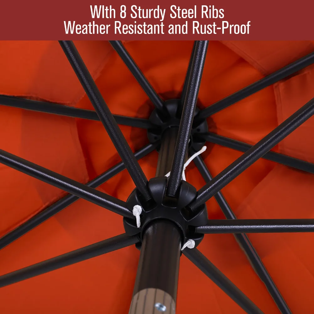 10-футовый зонт для патио с 8 прочными ребрами, зонты для уличного рынка, настольные зонты с кнопкой наклона/рукояткой, оранжевый3