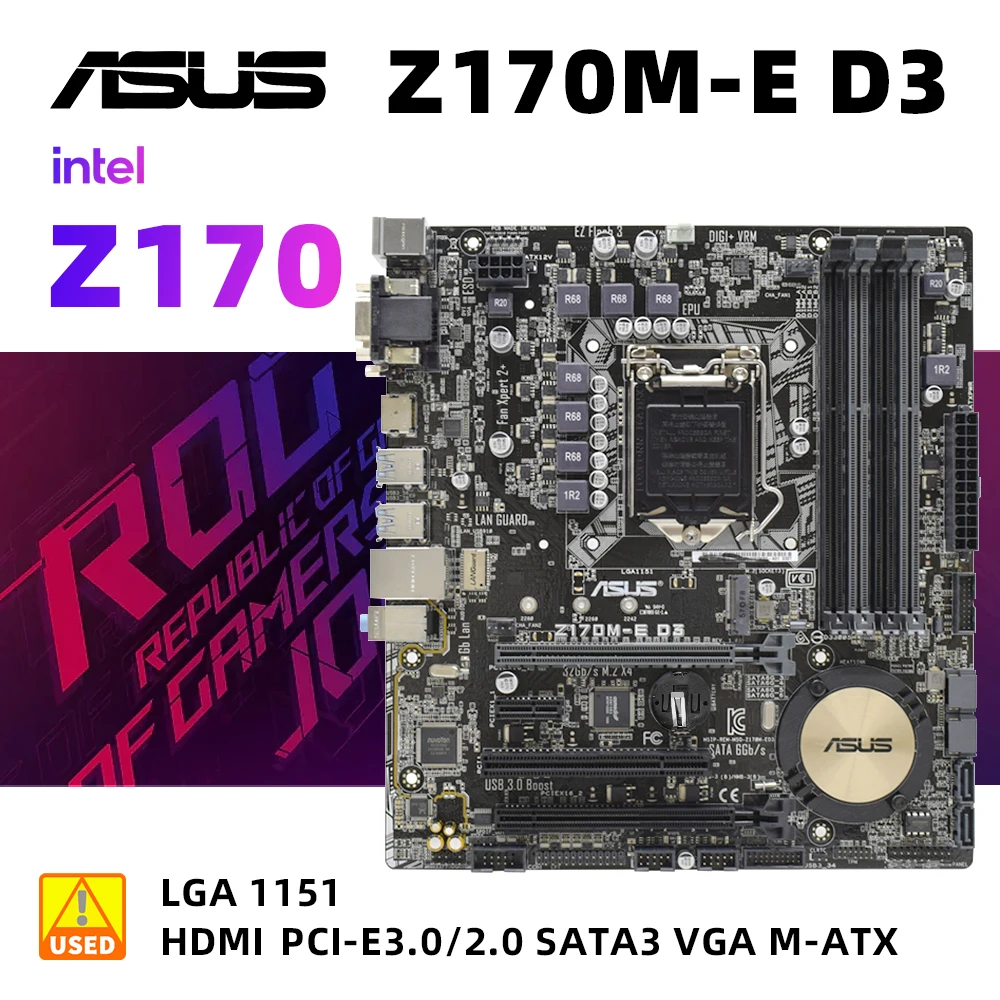 1151 Комплект материнской платы ASUS Z170M-E D3 + I5 6500 процессор Intel Z170 Комплект материнской платы DDR3 32 ГБ PCI-E 3.0 M.2 USB 3.0 Micro ATX0